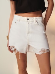 White 100% Cotton Ripped Denim Shorts - Image 2 of 7