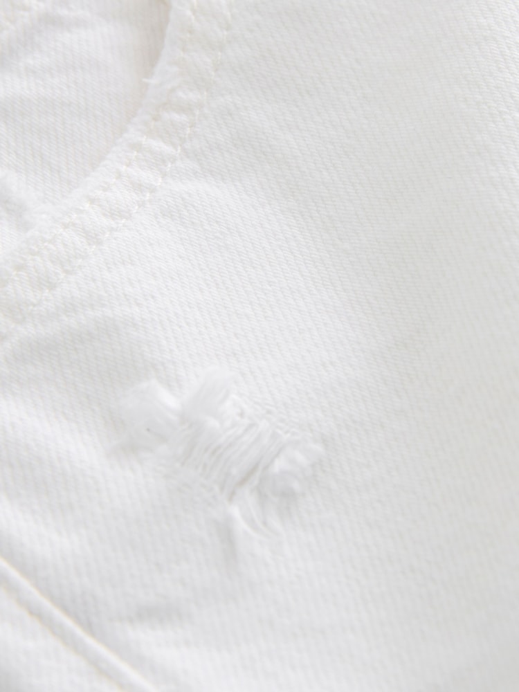 White 100% Cotton Ripped Denim Shorts - Image 7 of 7