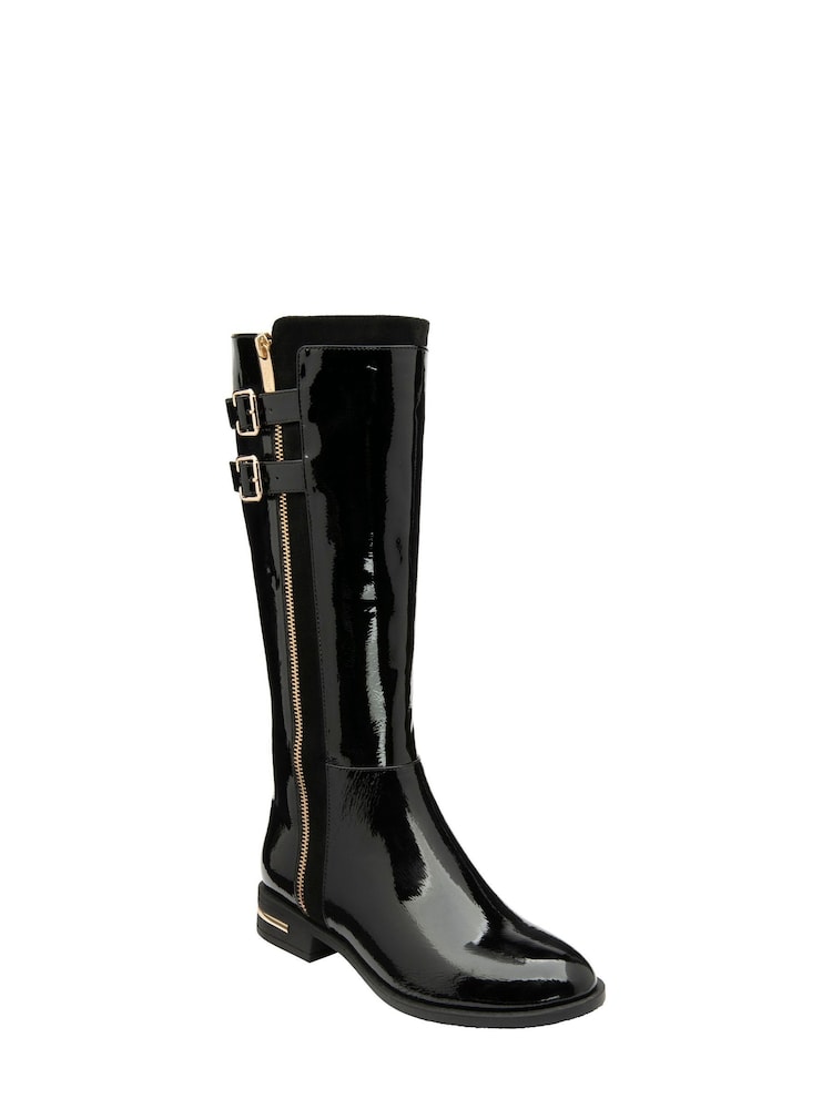 Lotus Black Patent Knee High Boots - Image 1 of 4