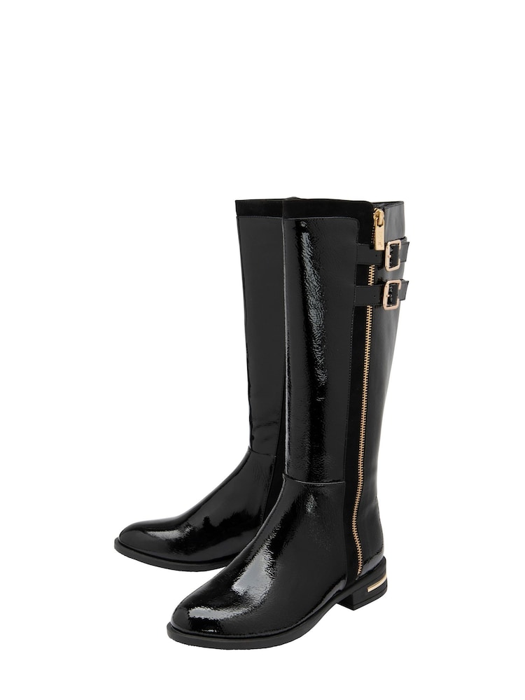 Lotus Black Patent Knee High Boots - Image 2 of 4