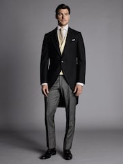 Charles Tyrwhitt Black Slim Fit Herringbone Morning Suit: Tailcoat - Image 1 of 6
