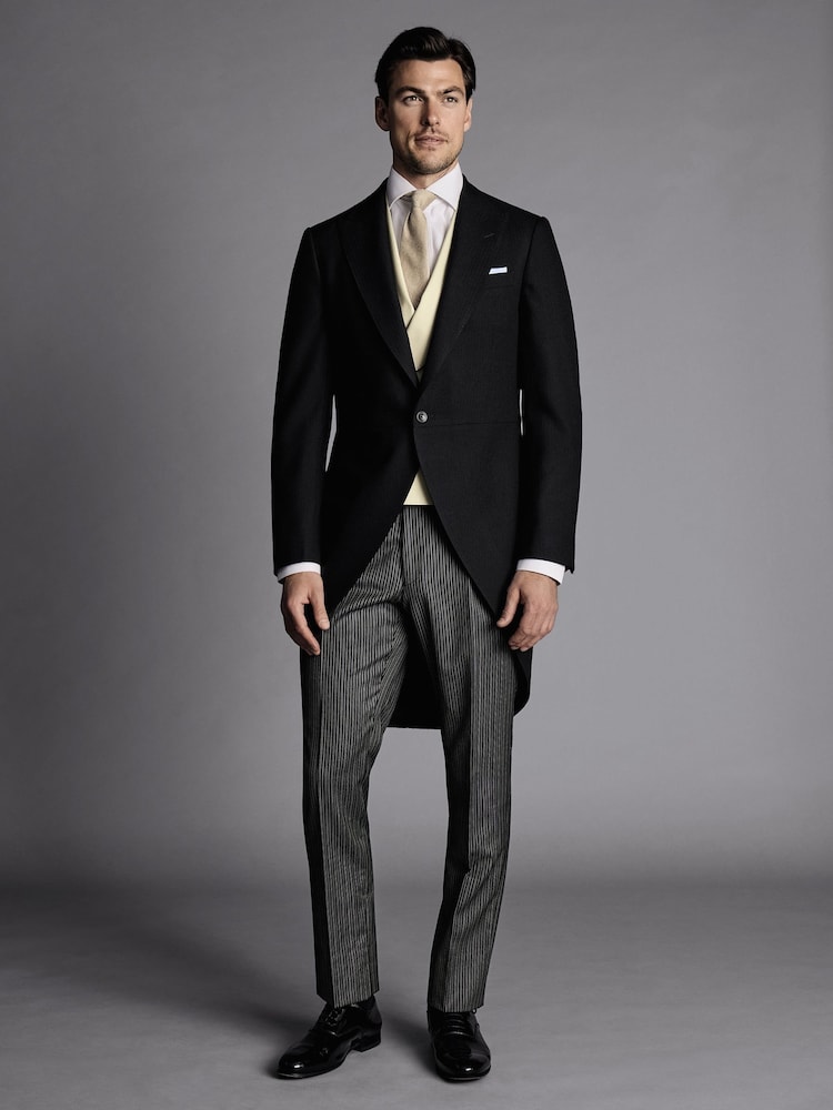 Charles Tyrwhitt Black Slim Fit Herringbone Morning Suit: Tailcoat - Image 1 of 6