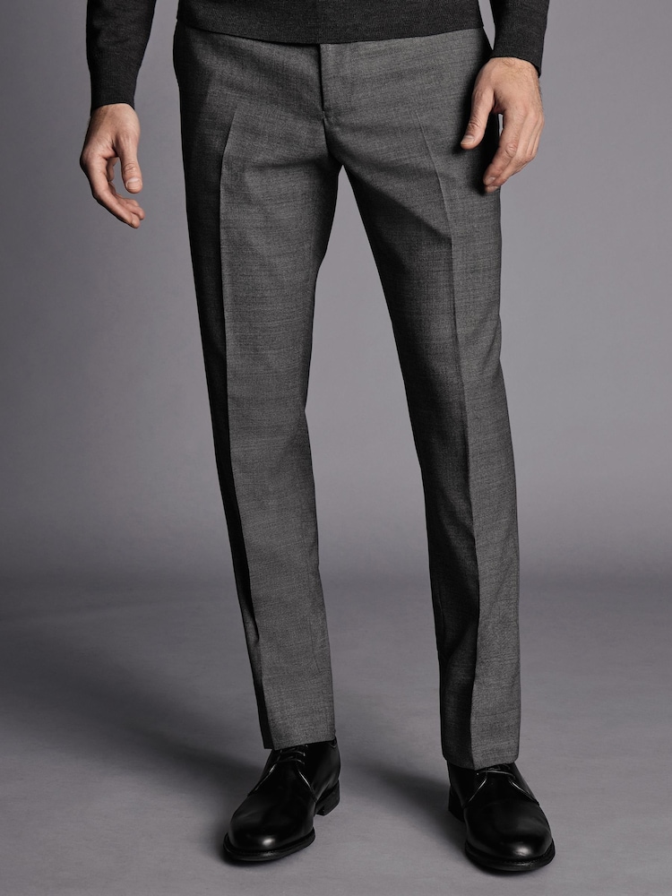 Charles Tyrwhitt Grey Slim Fit Smart Italian Luxury Trousers - Image 1 of 5