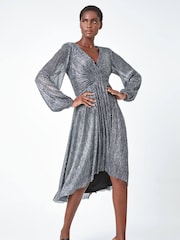 Roman Metallic Plisse Twist Front Shimmer Dress - Image 1 of 5