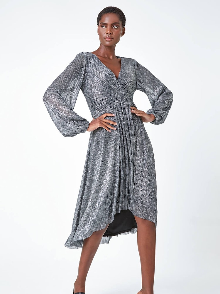 Roman Metallic Plisse Twist Front Shimmer Dress - Image 1 of 5