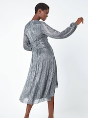 Roman Metallic Plisse Twist Front Shimmer Dress - Image 2 of 5