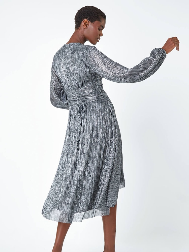 Roman Metallic Plisse Twist Front Shimmer Dress - Image 2 of 5