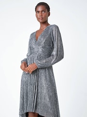 Roman Metallic Plisse Twist Front Shimmer Dress - Image 3 of 5