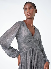 Roman Metallic Plisse Twist Front Shimmer Dress - Image 4 of 5