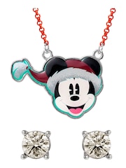 Peers Hardy Red Disney Mickey Mouse Christmas Pendant and Clear Stone Studs Set - Image 1 of 3