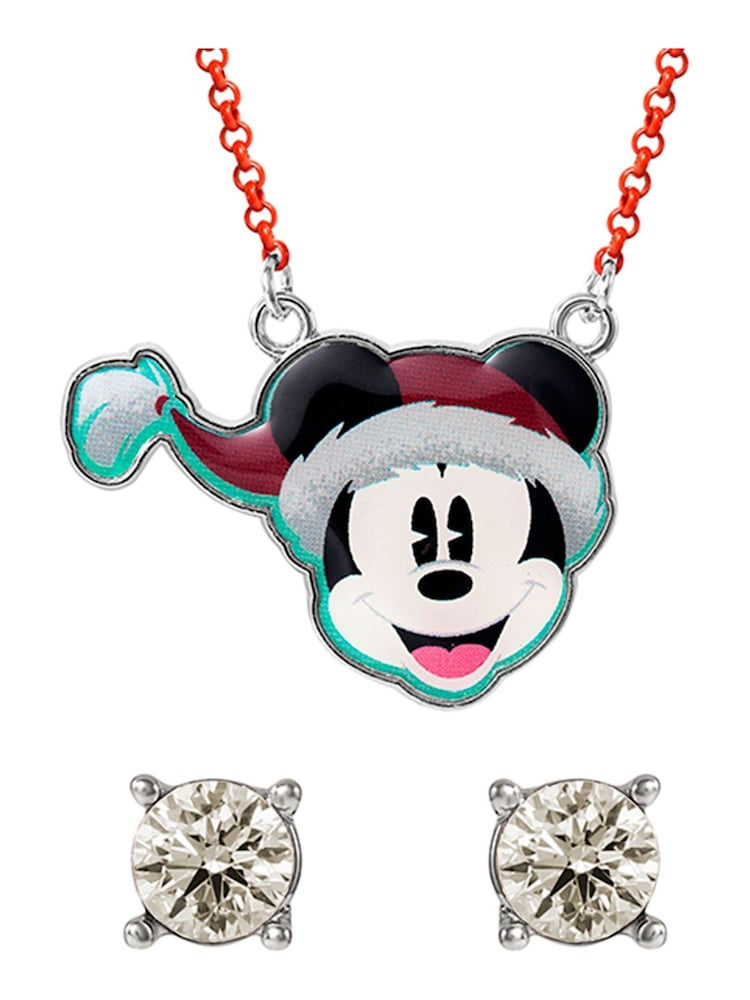 Peers Hardy Red Disney Mickey Mouse Christmas Pendant and Clear Stone Studs Set - Image 1 of 3