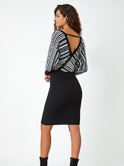 Roman Black Printed Wrap Knitted Dress - Image 2 of 5