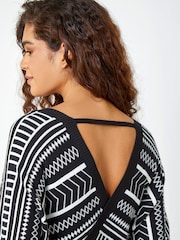 Roman Black Printed Wrap Knitted Dress - Image 5 of 5