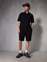 Black Waffle Texture Polo Shirt - Image 1 of 7