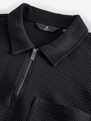 Black Waffle Texture Polo Shirt - Image 5 of 7