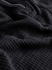 Black Waffle Texture Polo Shirt - Image 6 of 7