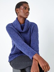 Roman Blue Fluffy Cowl Neck Jumper - Image 1 of 5