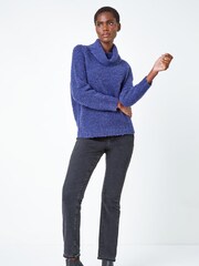 Roman Blue Fluffy Cowl Neck Jumper - Image 2 of 5