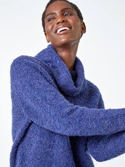 Roman Blue Fluffy Cowl Neck Jumper - Image 4 of 5