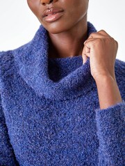 Roman Blue Fluffy Cowl Neck Jumper - Image 5 of 5