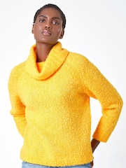 Roman Yellow Fluffy Cowl Neck Jumper - Image 1 of 5