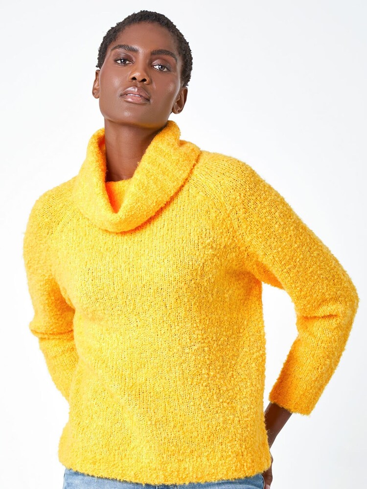 Roman Yellow Fluffy Cowl Neck Jumper - Image 1 of 5