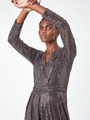Roman Metallic Sequin Wide Leg Wrap Stretch Jumpsuit - Image 4 of 5