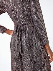 Roman Metallic Sequin Wide Leg Wrap Stretch Jumpsuit - Image 5 of 5