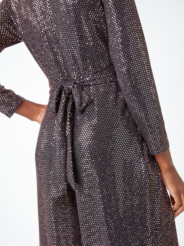 Roman Metallic Sequin Wide Leg Wrap Stretch Jumpsuit - Image 5 of 5