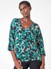 Roman Green Floral Print Belted Midi Skirt - Image 1 of 4