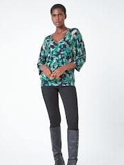Roman Green Floral Print Belted Midi Skirt - Image 3 of 4
