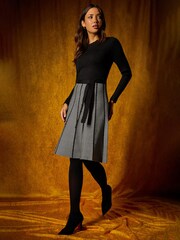 Roman Black Chevron Print Belted Jumper Dress - Image 3 of 5