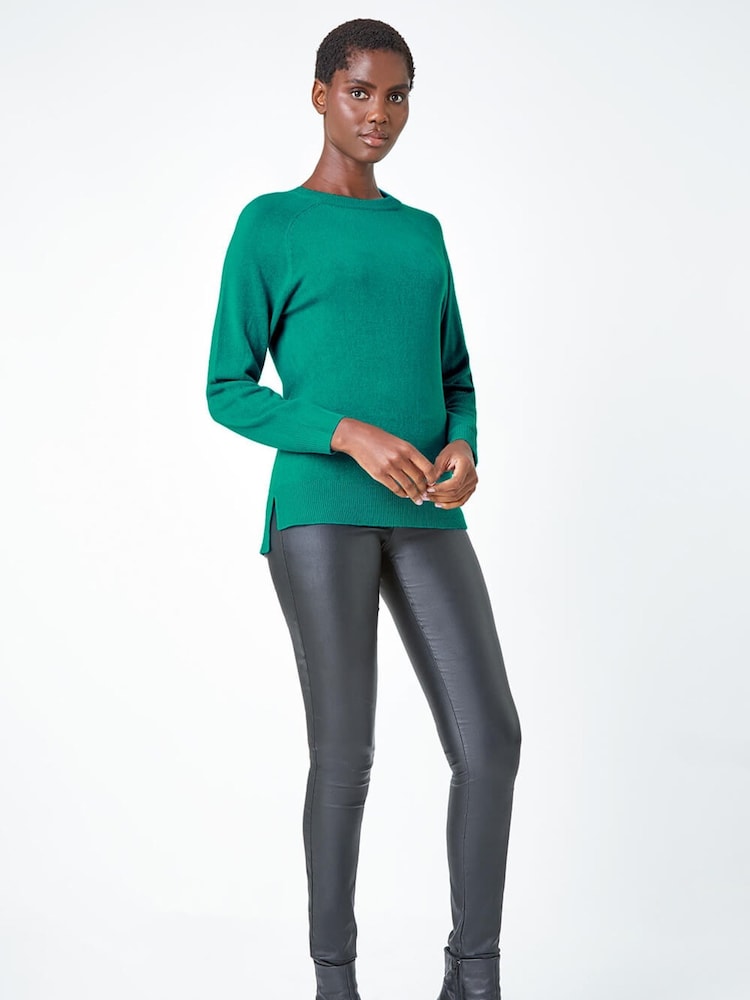 Roman Green Plain Soft Crew Neck Jumper - Image 2 of 4 Roman Green Plain Soft Crew Neck Jumper - Image 2 of 4