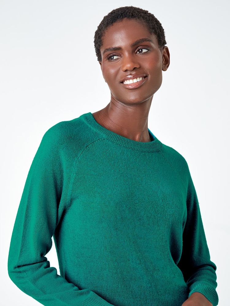Roman Green Plain Soft Crew Neck Jumper - Image 4 of 4 Roman Green Plain Soft Crew Neck Jumper - Image 4 of 4