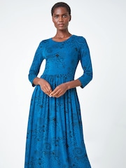 Roman Blue Paisley Print Midi Stretch Dress - Image 1 of 4
