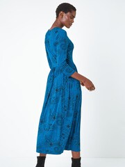 Roman Blue Paisley Print Midi Stretch Dress - Image 2 of 4