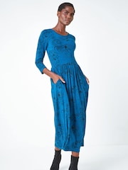 Roman Blue Paisley Print Midi Stretch Dress - Image 3 of 4