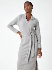 Roman Grey Ribbed Stretch Midi Jumper Dress - Image 1 of 5