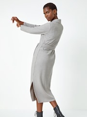 Roman Grey Ribbed Stretch Midi Jumper Dress - Image 3 of 5