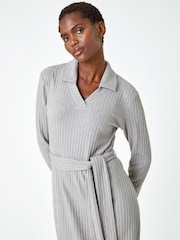 Roman Grey Ribbed Stretch Midi Jumper Dress - Image 5 of 5