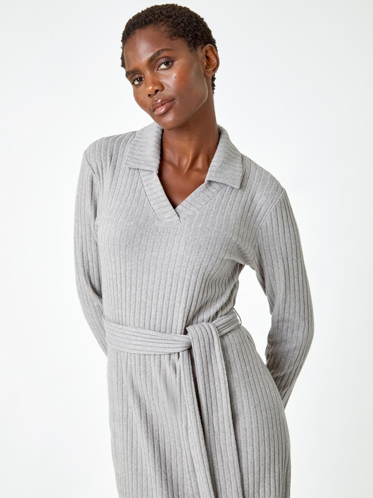 Roman Grey Ribbed Stretch Midi Jumper Dress - Image 5 of 5