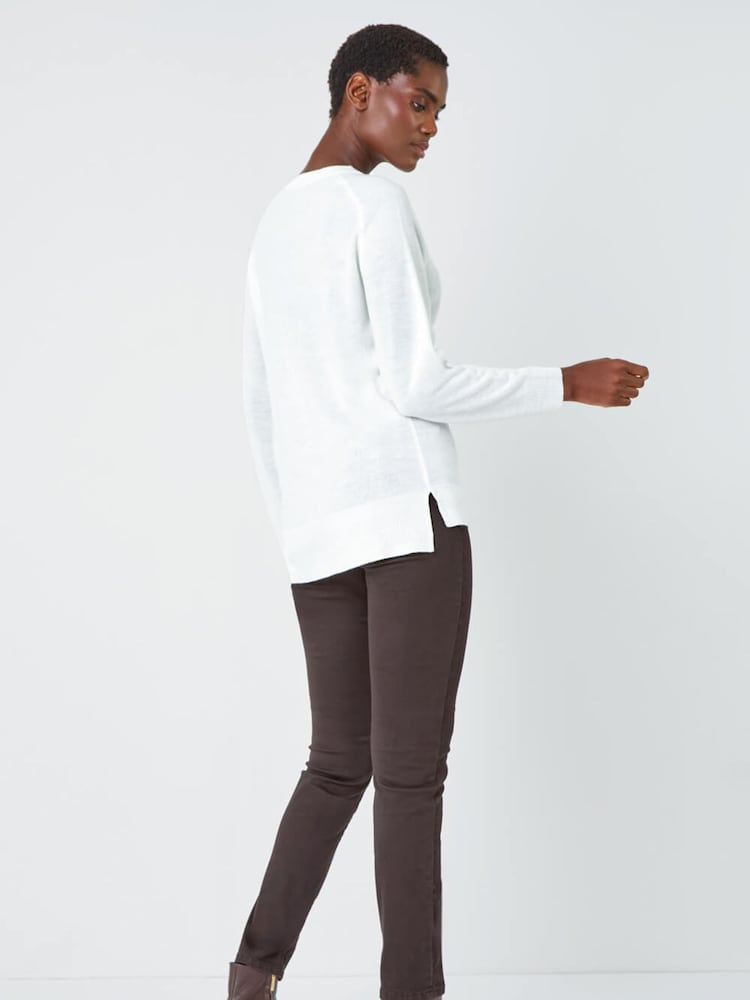 Roman White Plain Soft Crew Neck Jumper - Image 4 of 4
