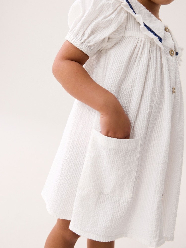 White Printed Collar Dress (3mths-10yrs) - Image 2 of 8 White Printed Collar Dress (3mths-10yrs) - Image 2 of 8