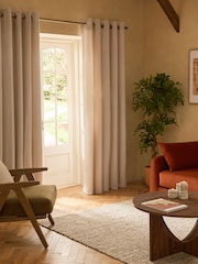 Natural Brushed Eyelet Lined Curtains - Image 3 of 7