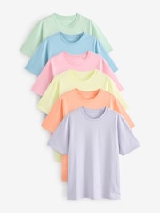 Blue/Mint Green/Pink/Light Pink/Purple/Yellow Regular Fit Essential 100% Cotton T-Shirts 6 Pack - Image 1 of 12