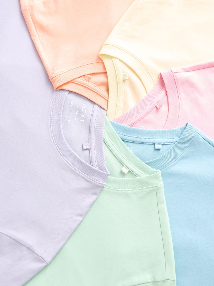 Blue/Mint Green/Pink/Light Pink/Purple/Yellow Regular Fit Essential 100% Cotton T-Shirts 6 Pack - Image 12 of 12