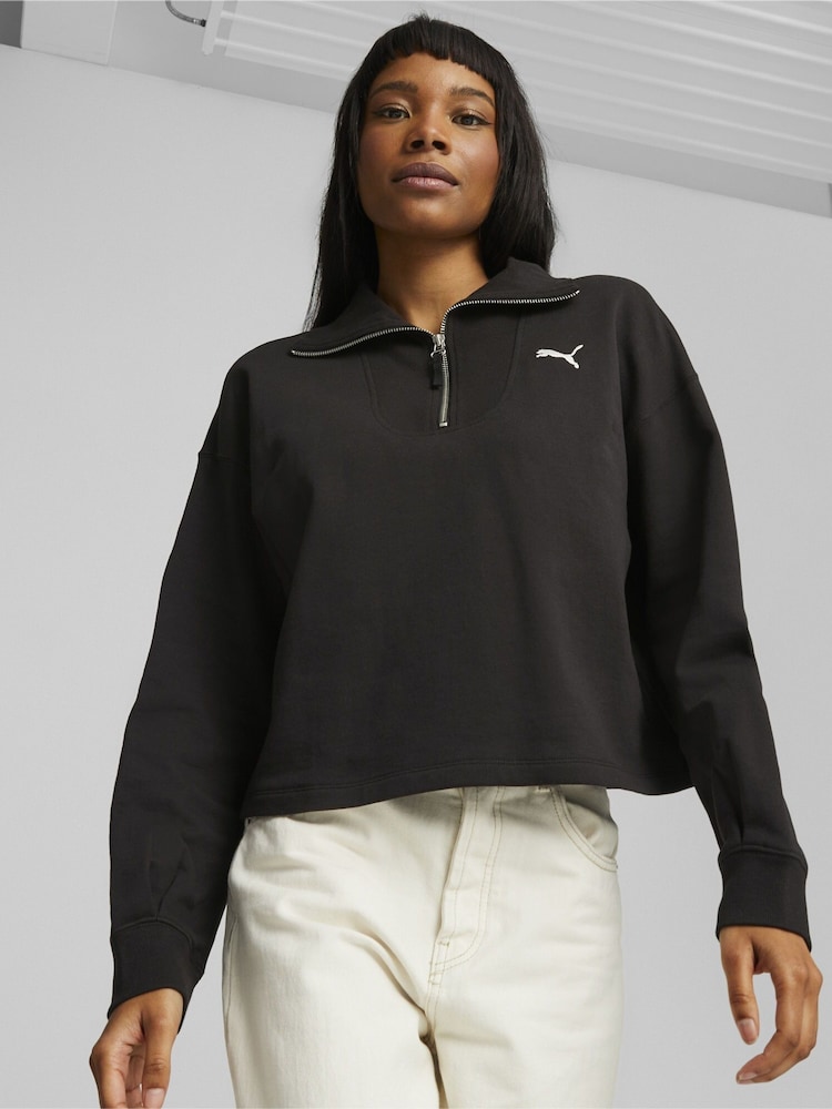 Puma Black Womens High-Neck Half-Zip Sweatshirt - Image 1 of 6