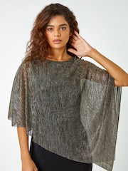 Roman Metallic Shimmer Asymmetric Overlay Blouses - Image 1 of 5