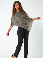 Roman Metallic Shimmer Asymmetric Overlay Blouses - Image 3 of 5