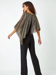 Roman Metallic Shimmer Asymmetric Overlay Blouses - Image 4 of 5